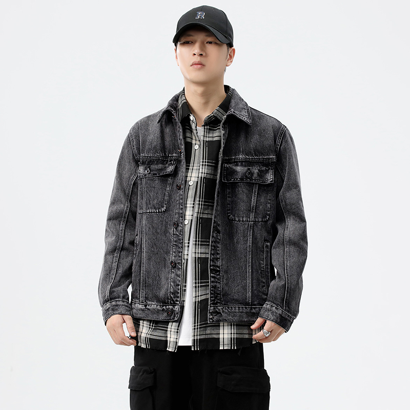 Streetwear Brand Jacket - جاكيت دينيم رجالي بجيوب للعمل، بتصميم